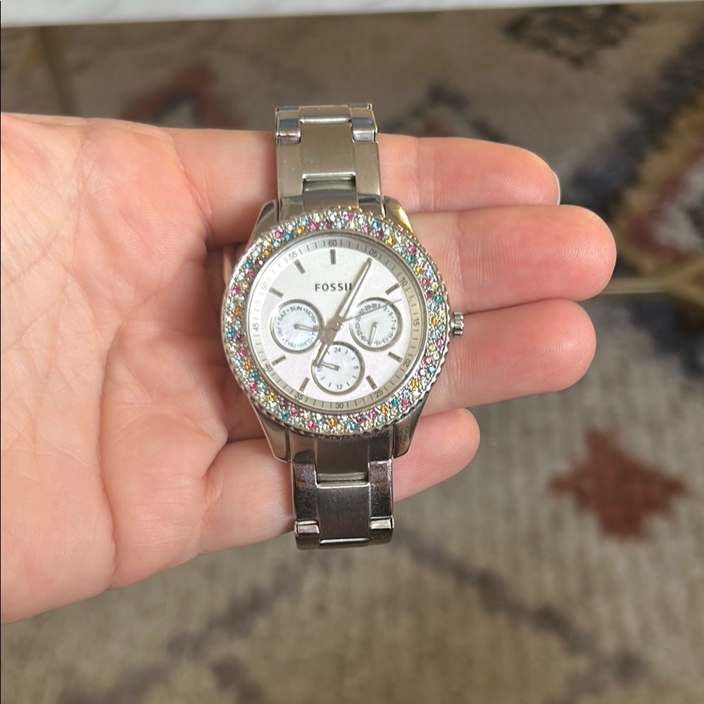 Fossil Women's Silver Watch with Multicolor Accents